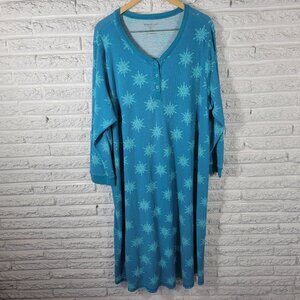Dreams Co Women's 3X House Dress Blue Waffle Knit Snowflake Snap Front BLU229E